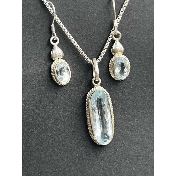 Aquamarine jewelry set Handmad 925 Starling Silver Stone Region Gilgit - Picture 8 of 12